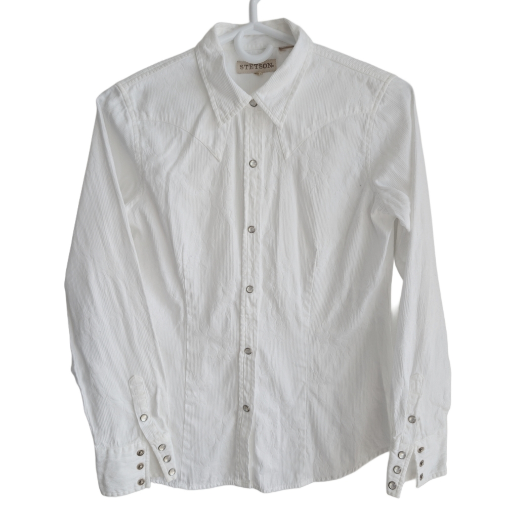 Stetson Women's Medium White Long Sleeve Western Top Pearl Snap‎